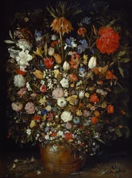 Bloemen in een houten vat